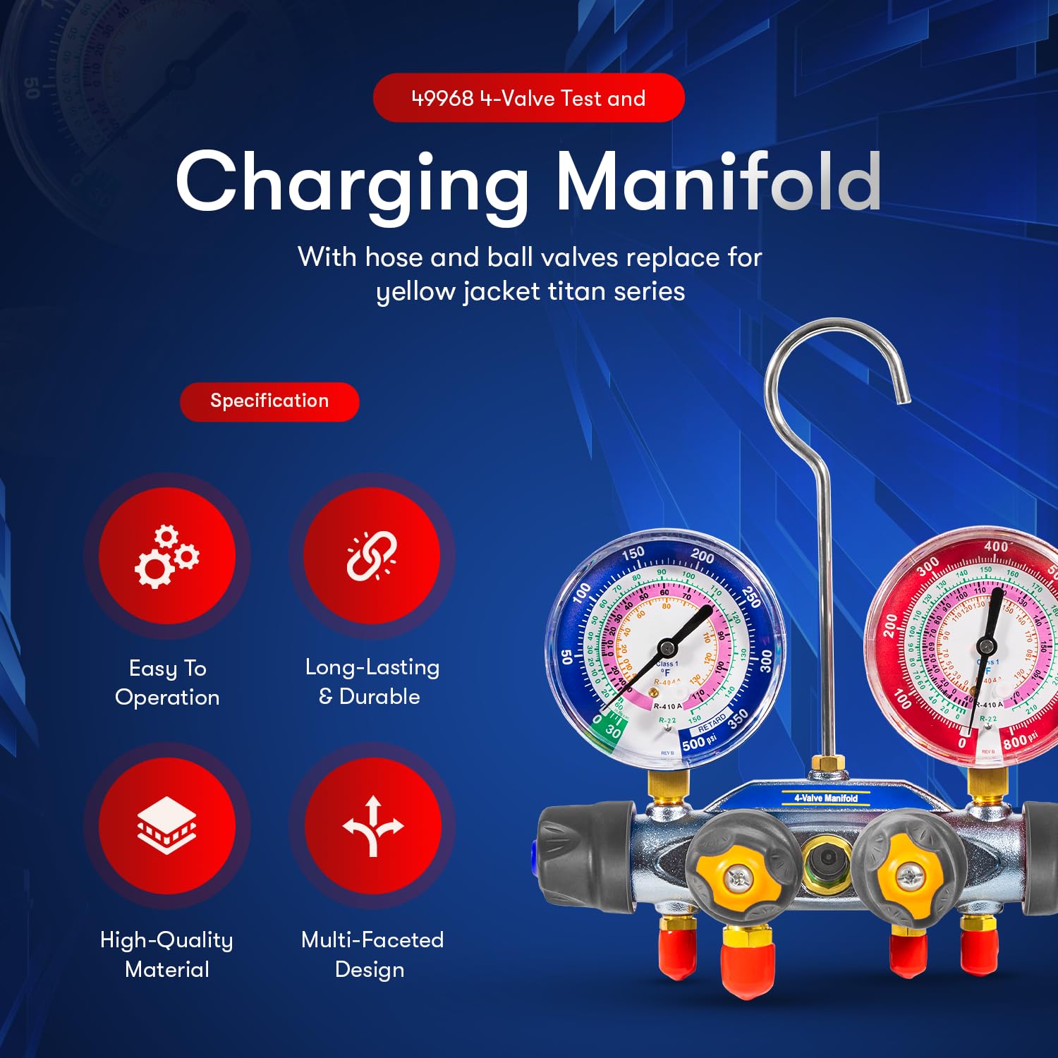 4-hose Manifold Yellow Jacket 49968 HVAC Charging Manifold - 4